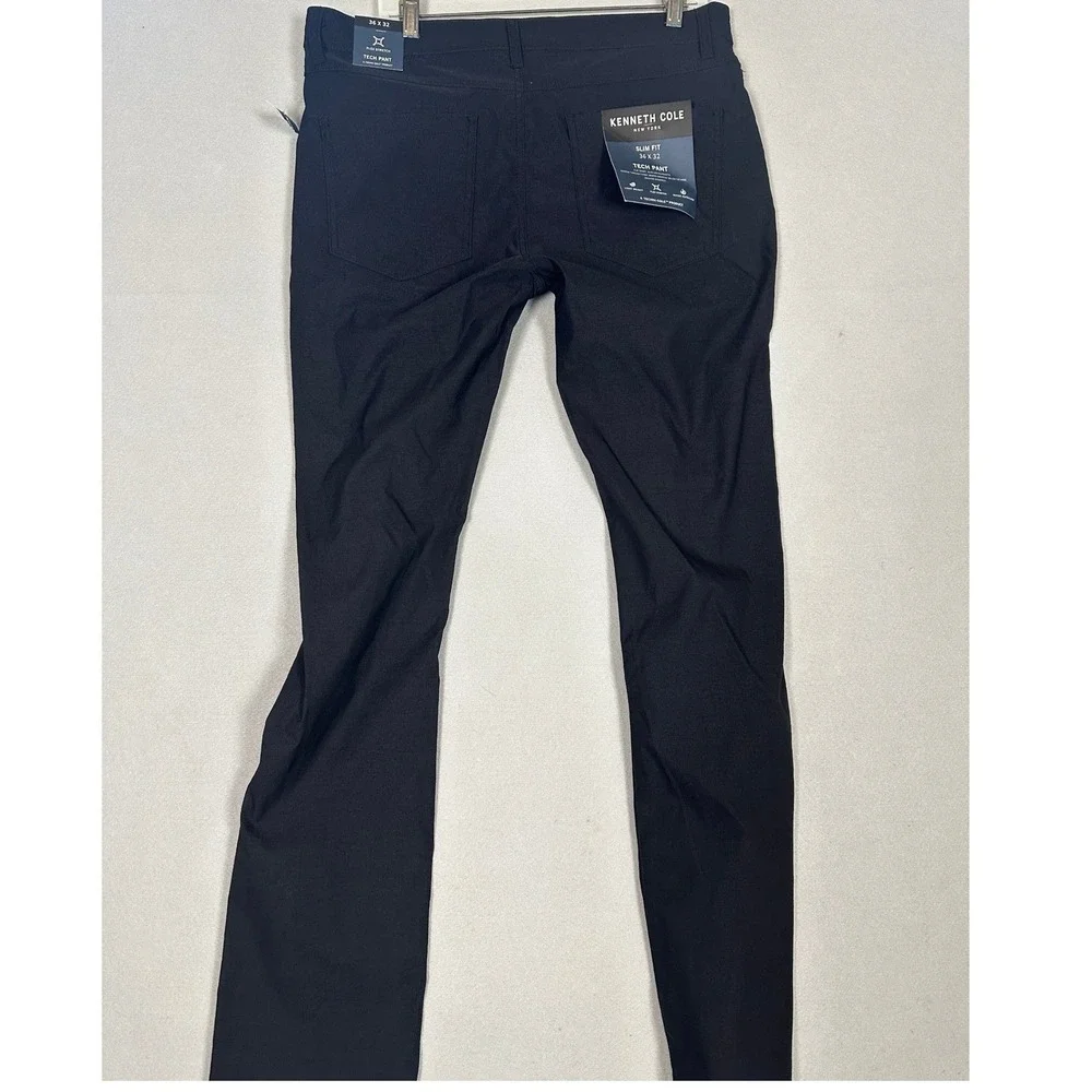 NEW Kenneth Cole Tech Pants Mens 36X32 Black Mobility Trouser Slim Fit Stretch